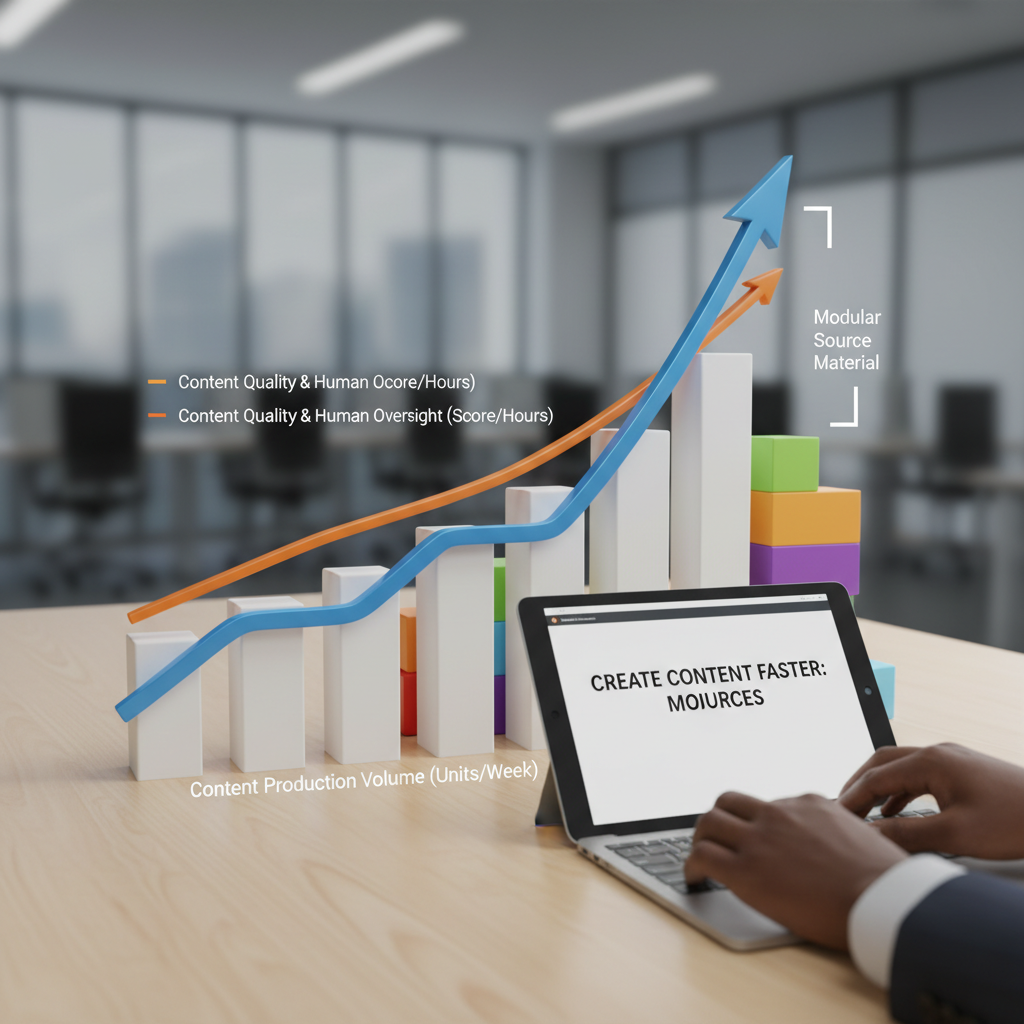 Line graph illustrating high content volume maintained alongside high quality using modular methods