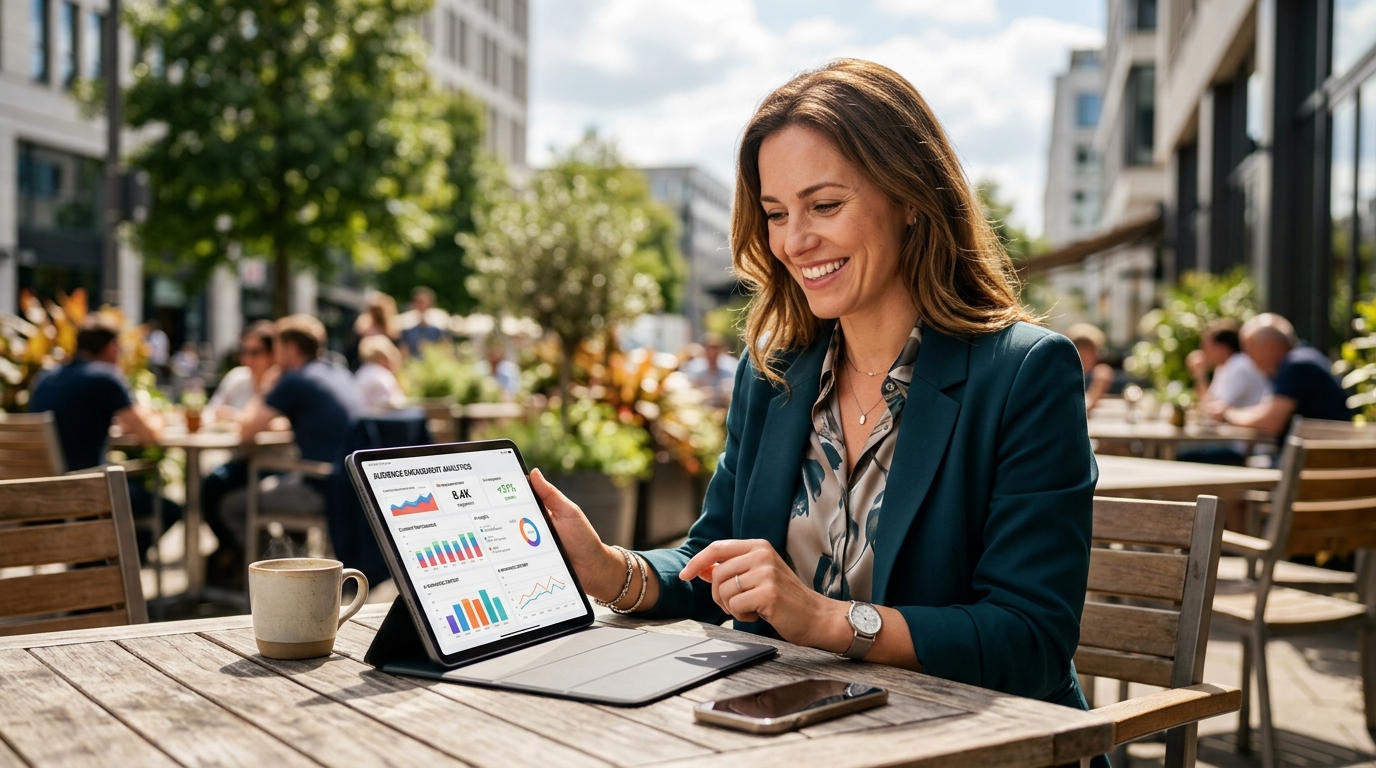 A content creator reviewing successful social media analytics