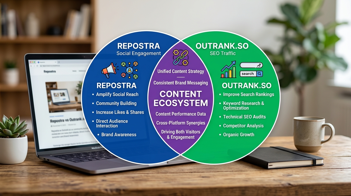 Venn diagram of Repostra and Outrank.so features