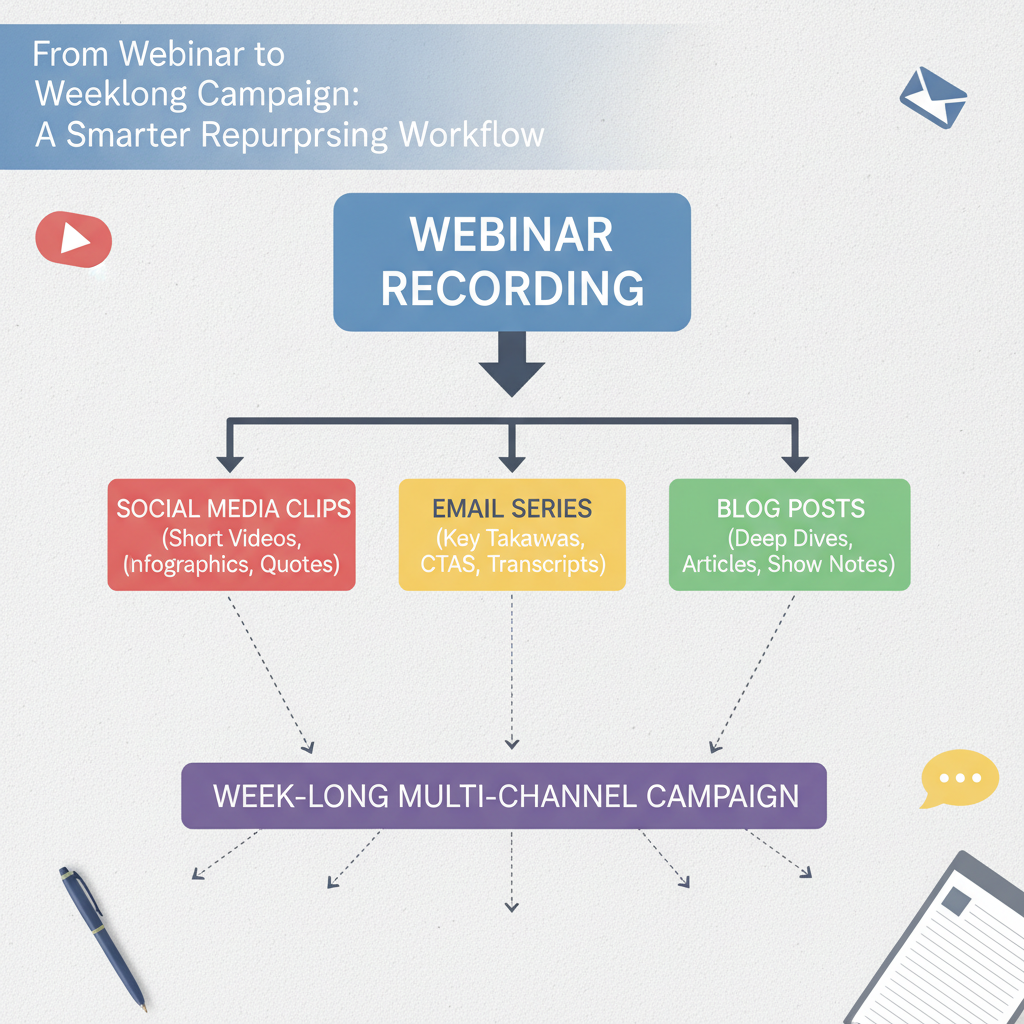 Flowchart depicting a webinar transforming into multiple content types