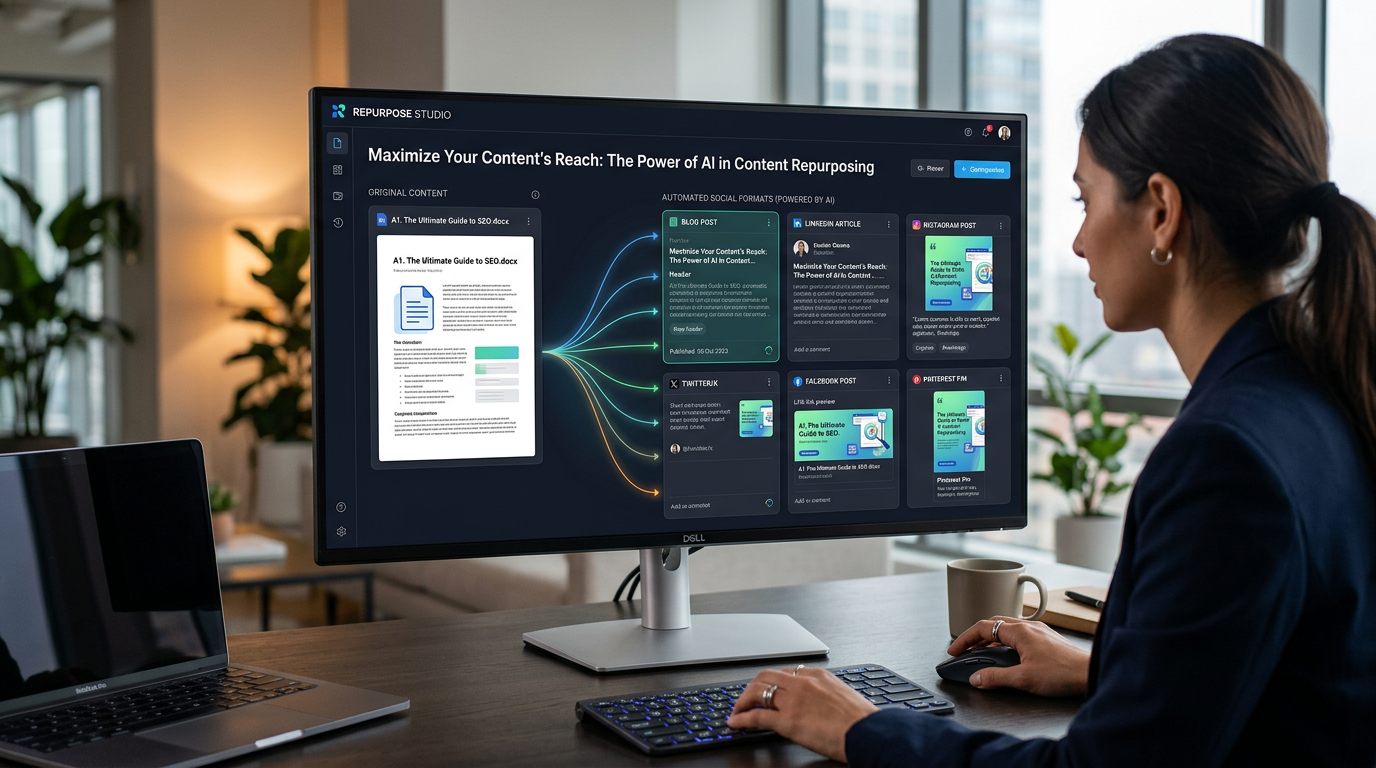 Repostra application interface repurposing a blog post into multiple formats