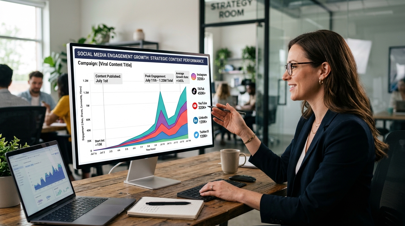 Dashboard showing 10x reach and engagement growth