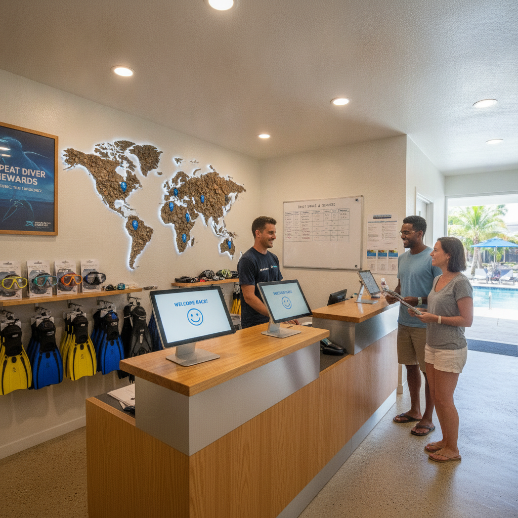 Organized dive center reception desk showcasing operational efficiency